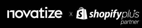 logo novatize et logo shopify plus partner sur fond noir